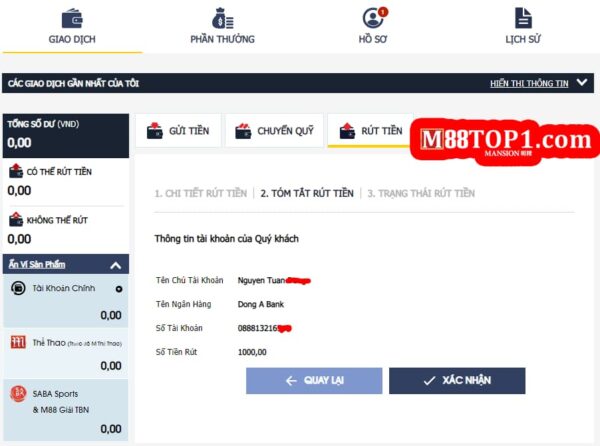 Lưu ý khi thực hiện rút tiền nhà cái M88
